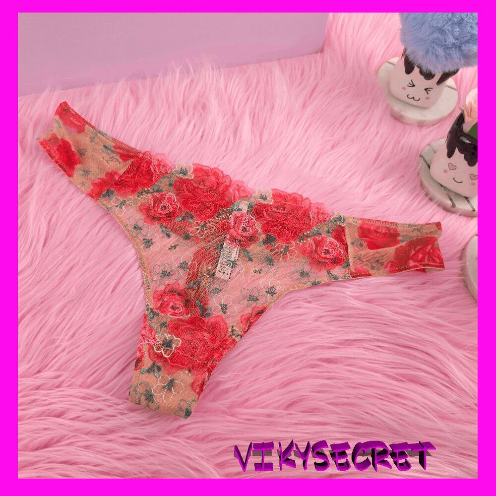❤️ NWT Victoria's Secret Rose Lace Floral V-String XL #7390 ❤️